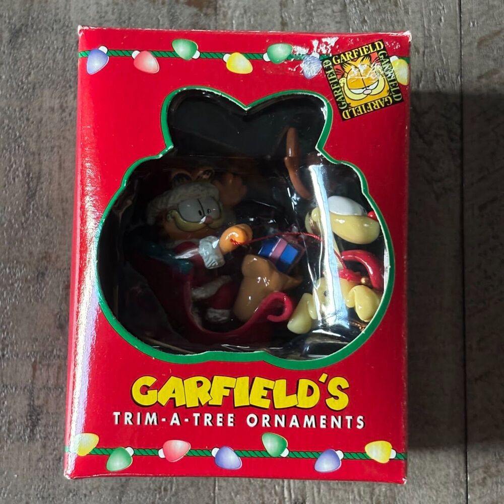 Vintage 1996 Garfield's Trim-A-Tree Garfield Odie Santa Sleigh Ornament